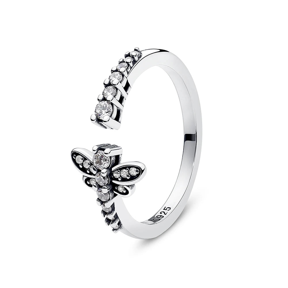 925 Sterling Silver Women’s Ring – Crown, Heart & Wishbone Design with Crystal, Rose Gold Engagement & Wedding Jewelry