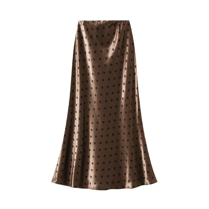 Seoulish Women’s Vintage Polka Dot Satin Mermaid Skirt – High Waist Midi Length Casual Spring Summer Fashion Skirt 2026