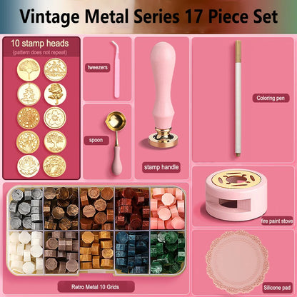 Wax Seal Stamp Kit with Storage Box & Furnace - Craft Supplies for Christmas & Wedding Invitation Decoration