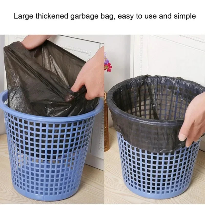 Black Disposable Garbage Bags 100/300/500PCS Roll – Heavy Duty Plastic Trash Bags for Kitchen, Bathroom & Travel Use