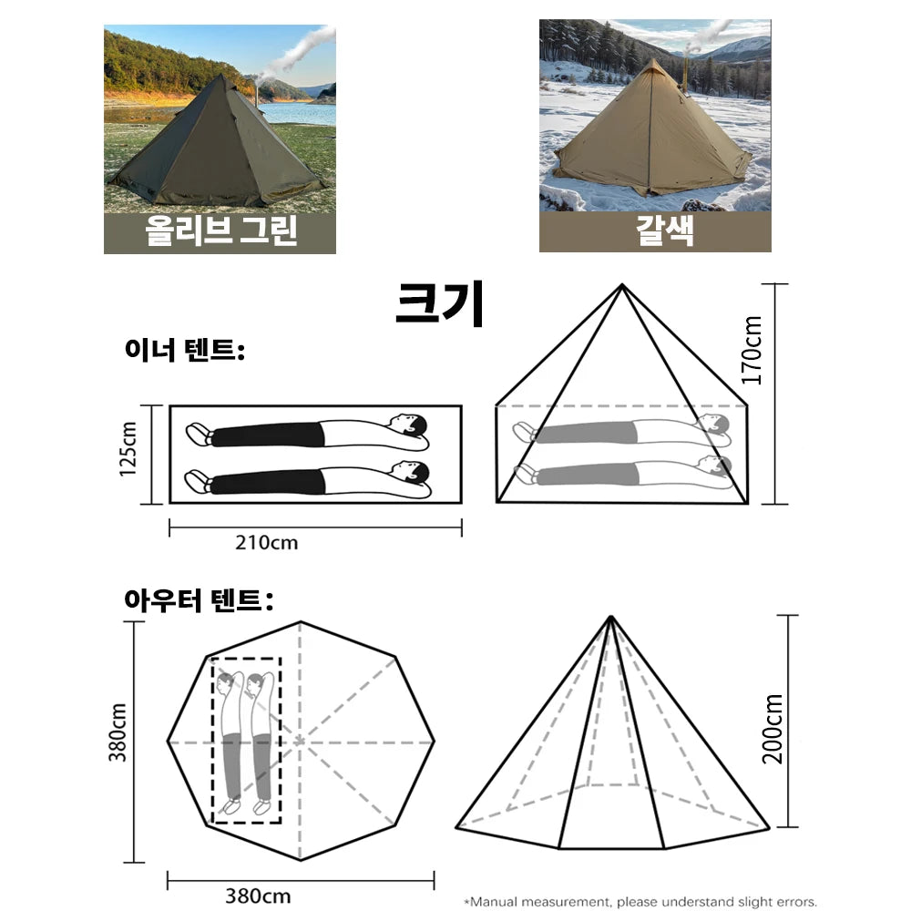 4-Season Hot Tent with Stove Jack - Waterproof Teepee Camping Tent for 2–4 People, Winter Bushcraft & Hiking