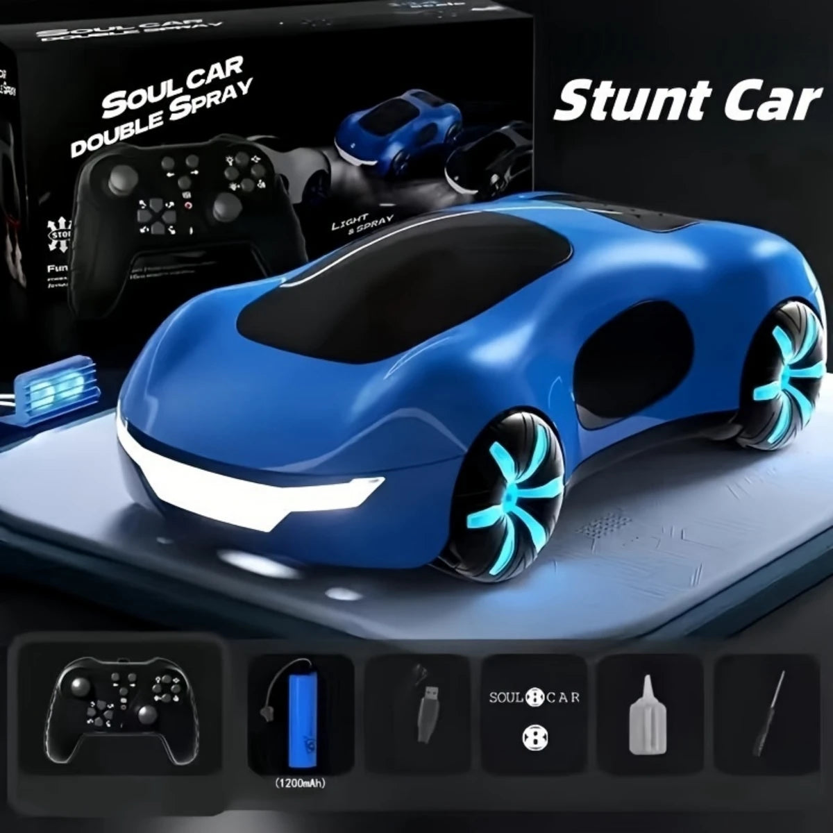 NEW Cool Sports Car Remote Control – Dual Spray, Sound & Lights, 4WD Sci-Fi Concept Car for Kids