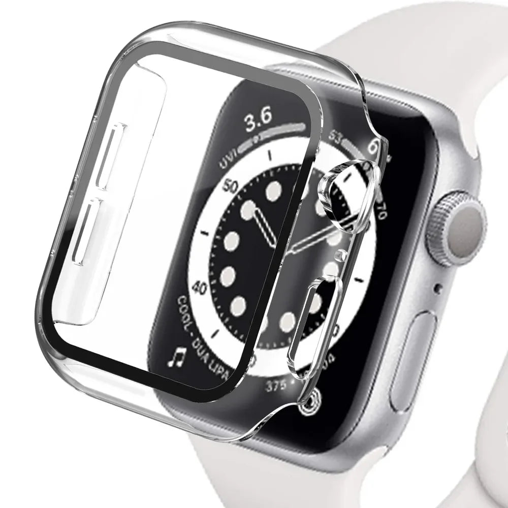 Apple Watch Tempered Glass Case - Full Cover PC Bumper Screen Protector for Series 9 8 7 6 SE 45mm 41mm 44mm 40mm