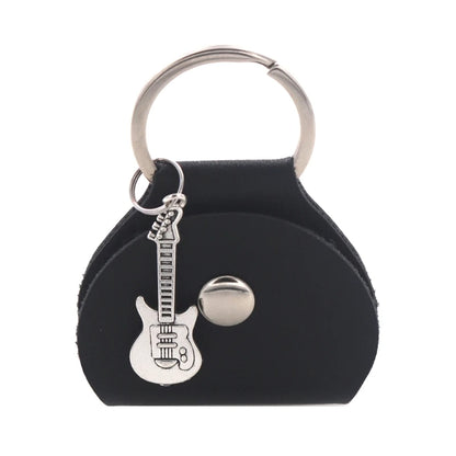 G92F Guitar Plectrum Holder — Leather Pick Case with Keychain & Small Pendant for Guitar Players