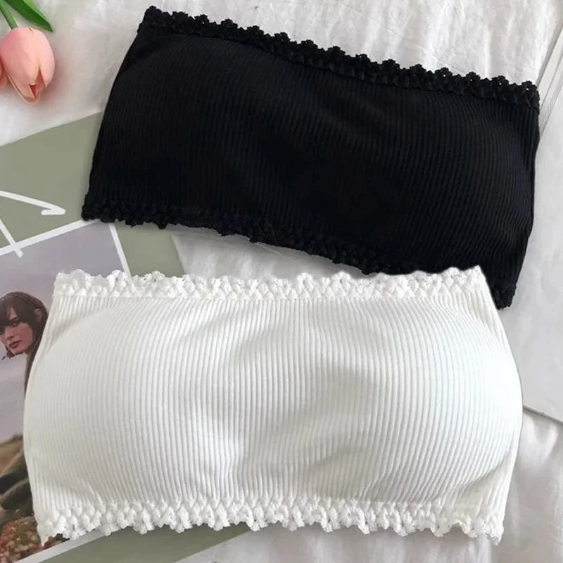 Women Summer Strapless Lace Bra, Seamless Breathable Invisible Chest Wrap Bralette, Sexy Back Lace Underwear Brassiere Top
