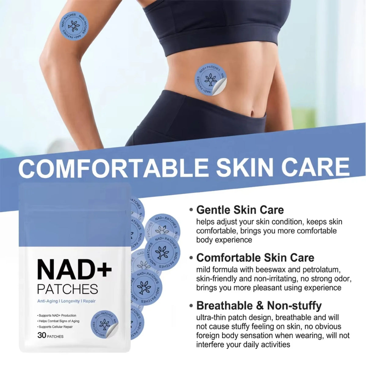 NAD+ Skin Care Patches – 30-Piece Set, Breathable Lightweight Daily Body Care Stickers