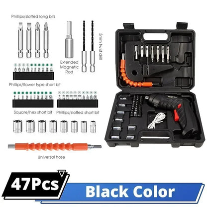 Portable Cordless Electric Screwdriver - 2-in-1 90° Rotating Rechargeable Power Tool with LED Light for Home, Office, and DIY Repairs