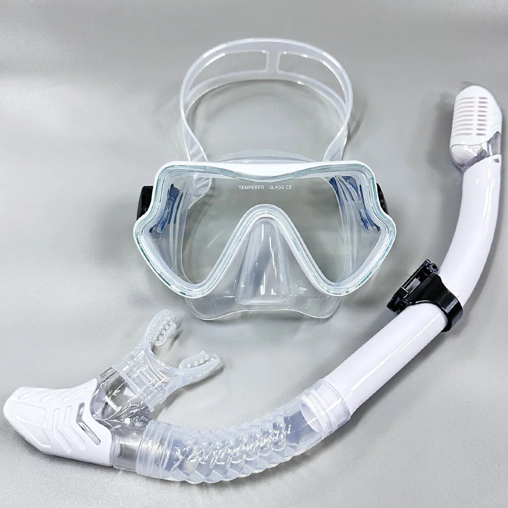 Tempered Glass Diving Mask & Snorkel Set - Panoramic Adult Scuba & Swimming Snorkeling Gear