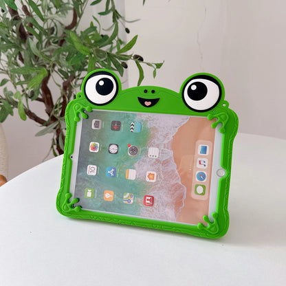 3D Cartoon Frog iPad Case - Soft Silicone Protective Cover with Adjustable Stand