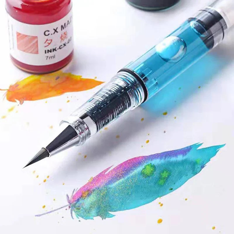 Portable Transparent Calligraphy Brush Pen – Soft Weasel Hair Tip, Refillable Ink for Watercolor & Fountain Art