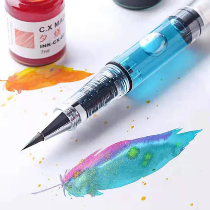 Portable Transparent Calligraphy Brush Pen – Soft Weasel Hair Tip, Refillable Ink for Watercolor & Fountain Art