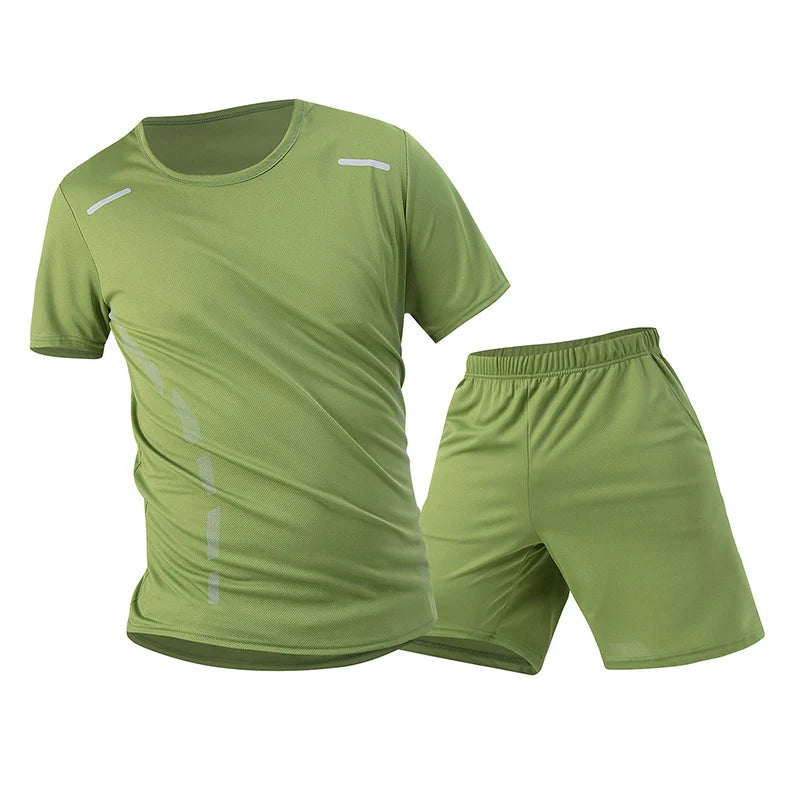 Men’s 2-Piece Summer Sports Set – Quick-Dry Breathable Short Sleeve T-Shirt & Pocket Running Shorts