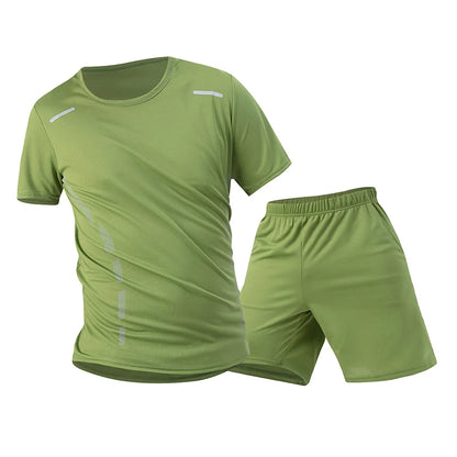 Men’s 2-Piece Summer Sports Set – Quick-Dry Breathable Short Sleeve T-Shirt & Pocket Running Shorts