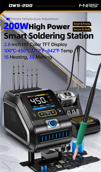 FNIRSI DWS-200 200W Power Soldering Iron Station | C210 C245 Handle for Electronic Welding & Rework