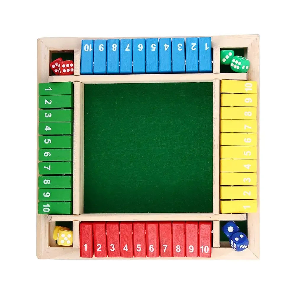 Wooden Arithmetic Dice Board Game – Flip Card Box with 4-Sided Number Tiles, Fun Multiplayer Family & Party Game