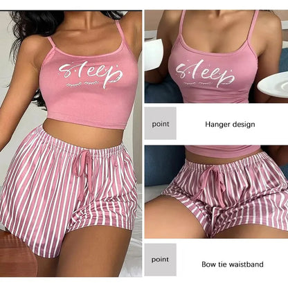Summer Seduction: Sexy Women's Cotton Pajamas Set - Cute Sleeveless Tops and Shorts, Soft Sleepwear Nightwear for Females