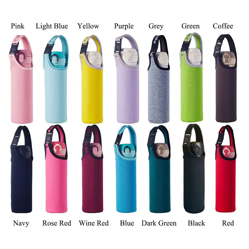 450-600ML Neoprene Water Bottle Cover Bag - Insulated Pouch Holder with Shoulder Strap for Sports & Camping