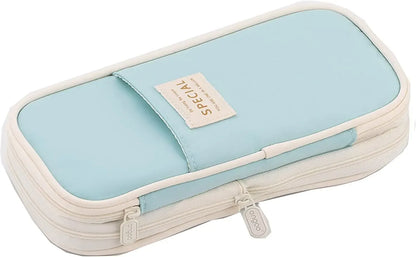 Cute Macaron Canvas Pencil Case - Large Capacity Double-Layer Kawaii School Stationery Pouch for Girls & Kids