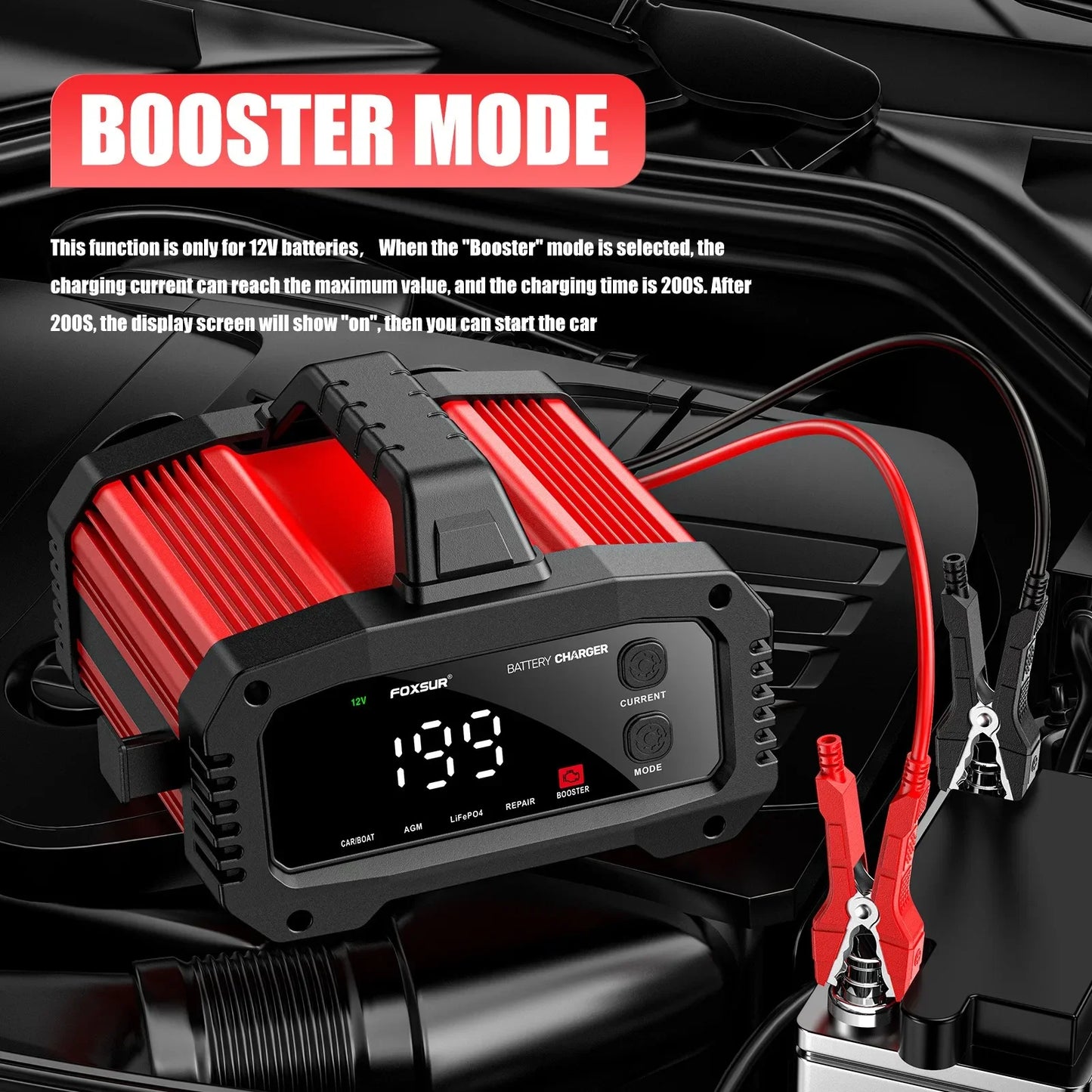 Portable 25A/15A Smart Car Battery Charger — 12V/24V AGM, GEL, LiFePO4 Motorcycle & Car Booster with Pulse Repair