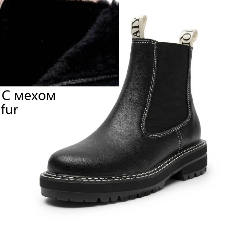 Women’s 2025 Genuine Leather Chelsea Boots – Thick-Soled Autumn Winter Ankle Short Boots