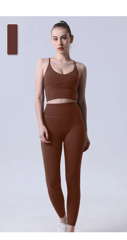 2-Piece Women’s Yoga Tracksuit – Athletic Pilates Fitness Set with Push-Up Sports Bra & Leggings for Gym Workout