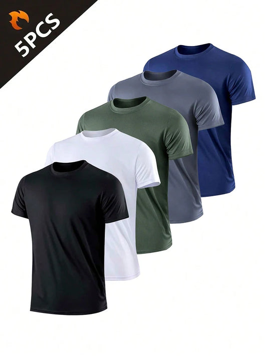 5PCS Men’s Quick Dry Sports T-Shirts – Ultralight Breathable Workout Tops for Running, Training & Gym