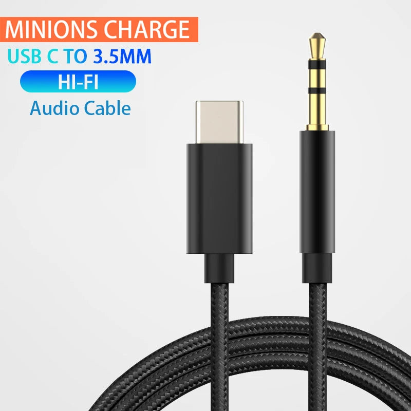 USB-C to 3.5mm Aux Audio Cable — Headphone & Speaker Adapter for Samsung S20/S21/Note 20/Tab S7