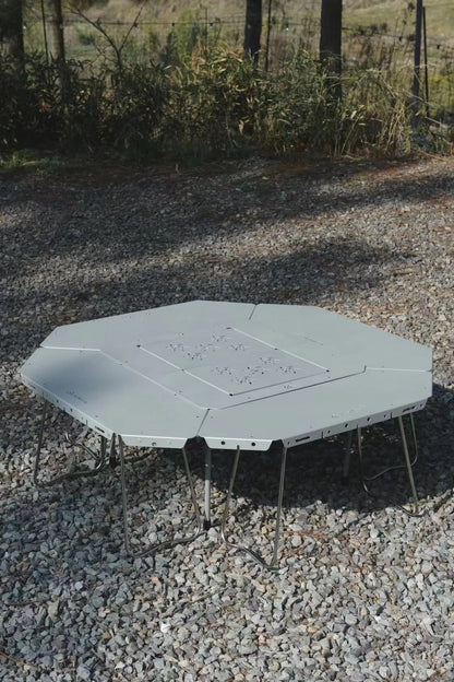 Homful Outdoor Multifunctional Stainless Steel Round Table – Foldable BBQ & Campfire Table for Camping
