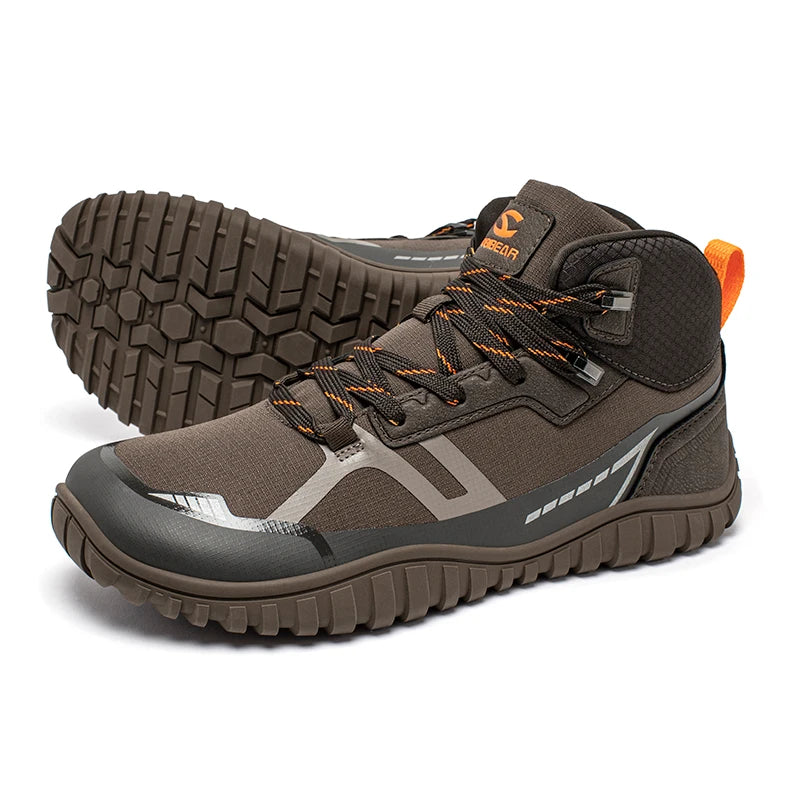 HOBIBEAR Mid-Top Barefoot Hiking Shoes – Unisex Wide Toe Lace-Up Non-Slip Trail Running Boots