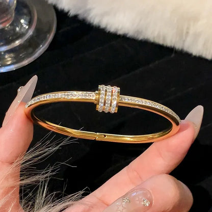 Titanium Steel Stainless Steel Zircon Inlaid Gold Plated Bracelet – Classic & Simple Style for Women's Daily Wear