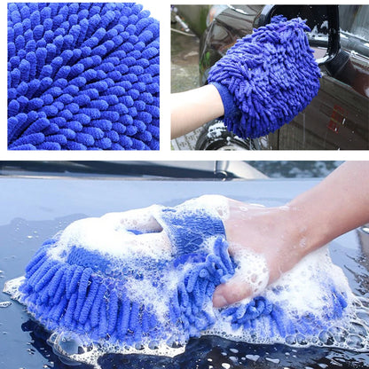 Chenille Car Wash Gloves - Microfiber Sponge for Scratch-Free Cleaning, Coral Velvet Double-Sided Car Cleaning Tool