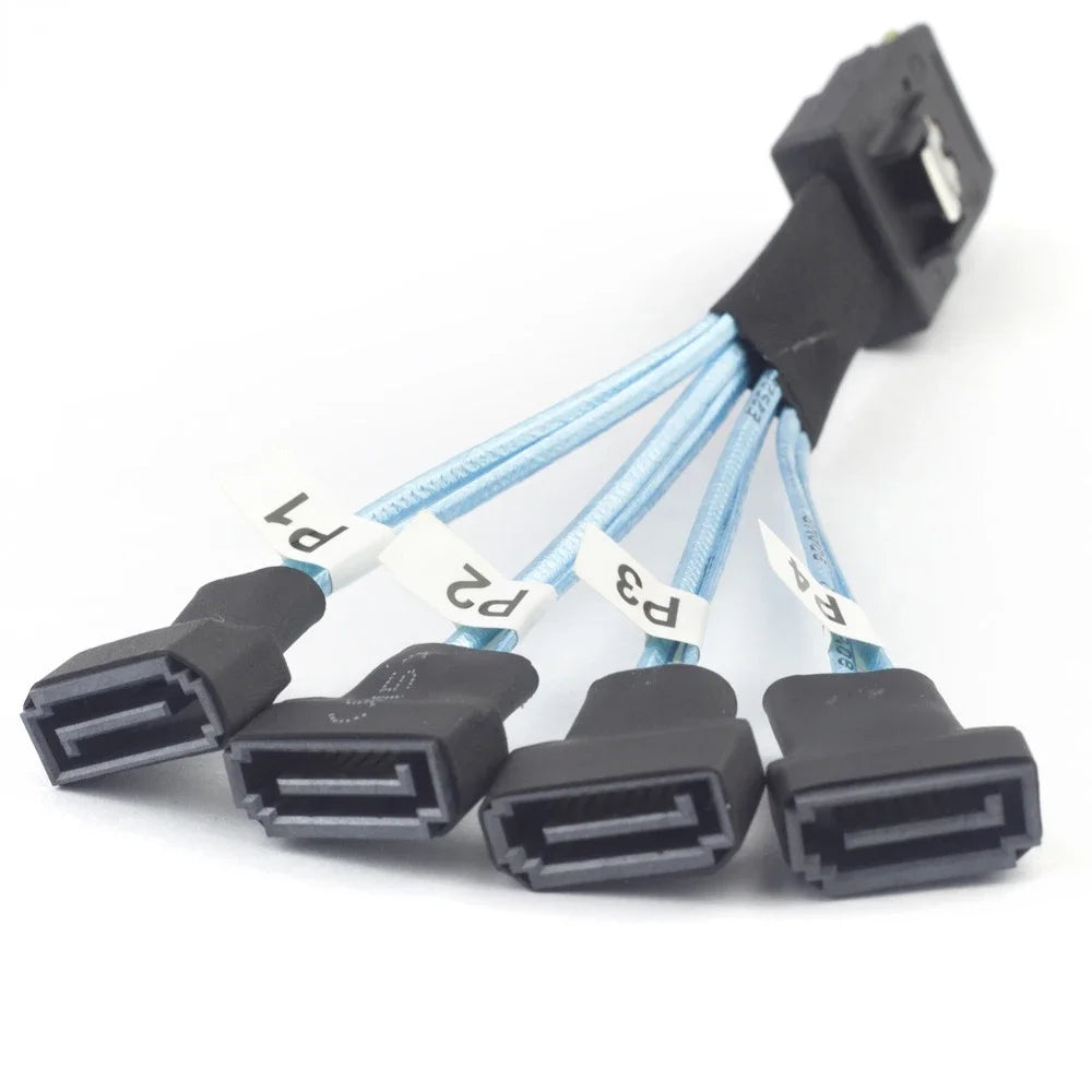SFF-8087 to 4× SATA 3.0 Cable - Mini SAS to SATA SSD Data Transfer Cable, 0.3m