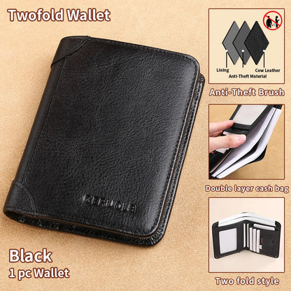 GERUOLA Slim RFID Genuine Leather Wallet for Men – Multifunctional Credit Card & ID Holder, Dark Brown Minimalist Bifold Wallet