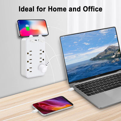9-in-1 Surge Protector Power Strip: 6-Outlet Extender with 2 USB & 1 USB-C Ports - Multi Plug Outlets Wall Adapter Spaced for Home
