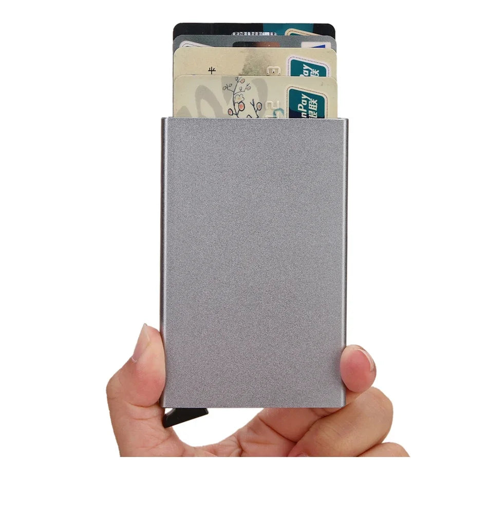 RFID Credit Card Holder Metal Slim Wallet for Men & Women, Pop-Up Minimalist Small Black Purse, Mini Wallet
