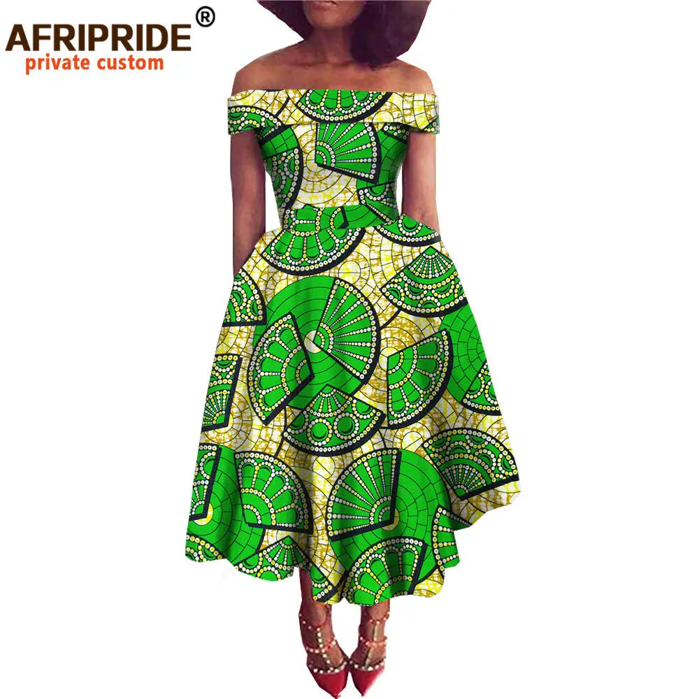 Women’s African Ankara Off-Shoulder Dress - Traditional Print Fashion Attire for Special Occasions