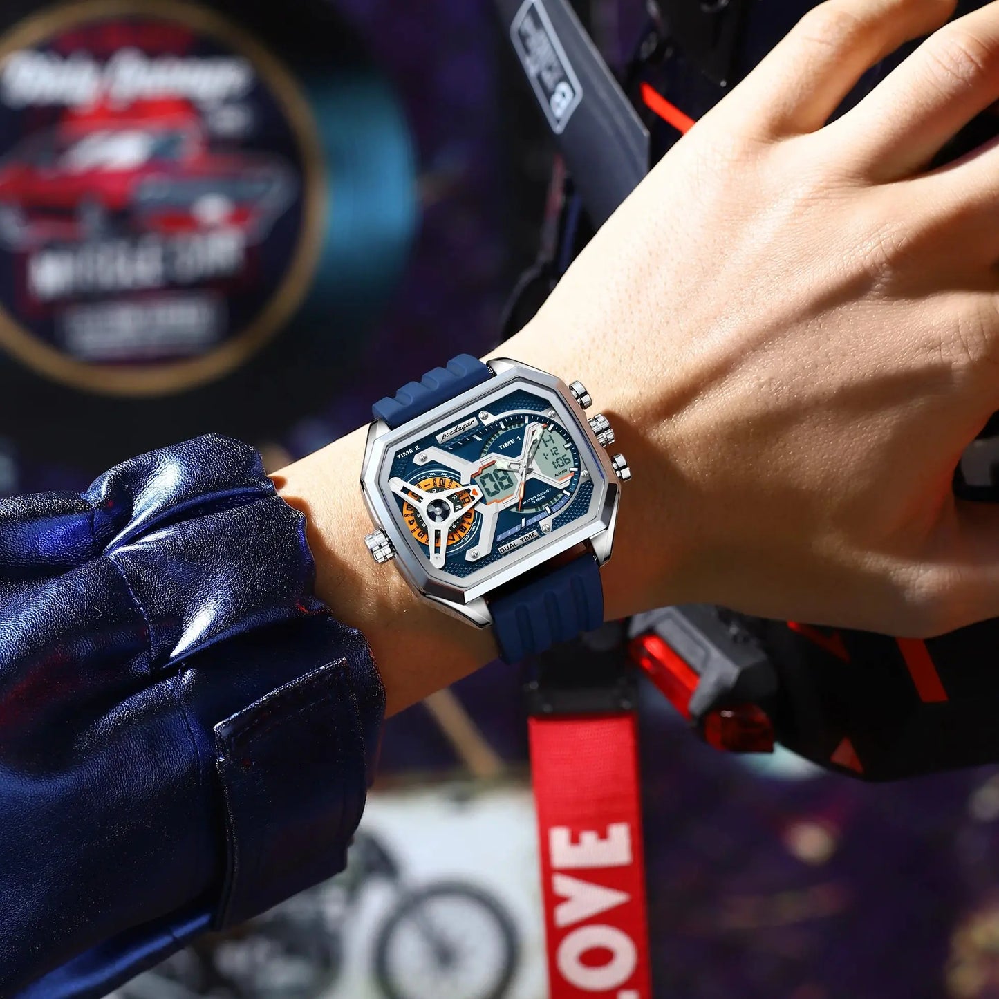 POEDAGAR Men's Luxury LED Wristwatch – Electronic Quartz Watch with Calendar, Week Display, Luminous Hands, and Silicone Strap