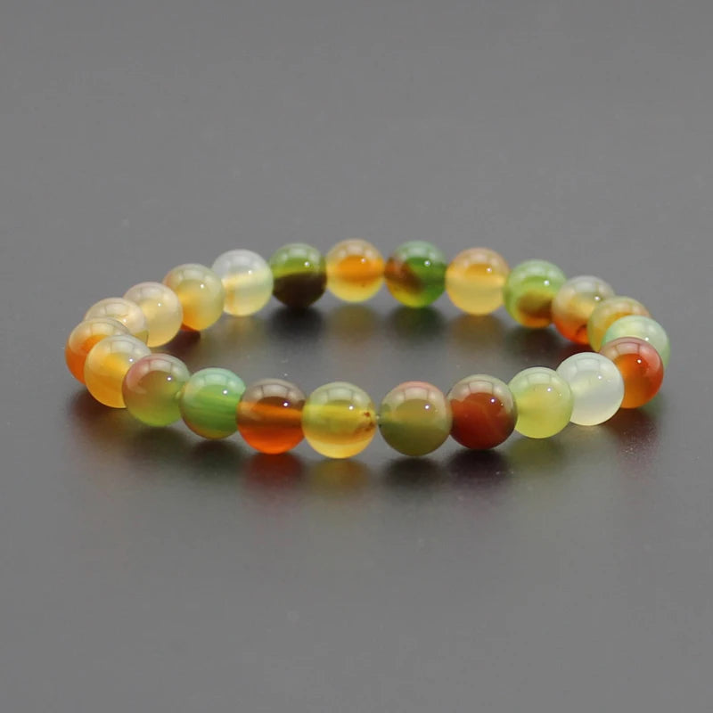 8mm Natural Stone Beaded Bracelet - Black Onyx Lava Tiger Eye Agate Quartz Chakra Yoga Energy Jewelry for Men & Women