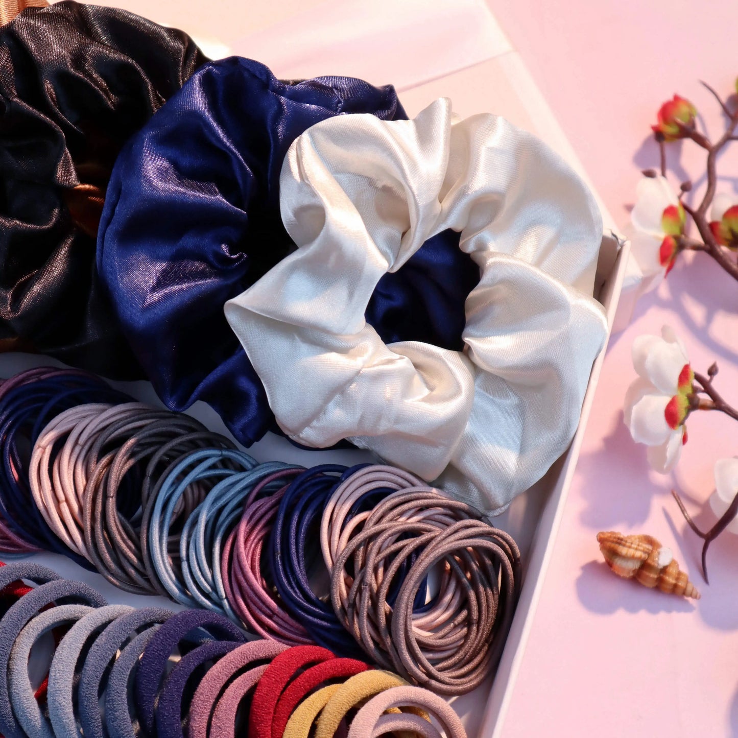 1085PCS Dark Hair Accessories Set - Seamless Ponytail Holders, Scrunchies, Hairbands & Ties for Women