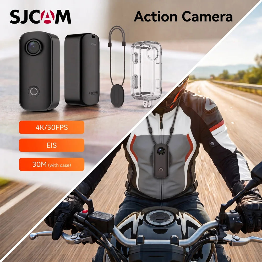 SJCAM C100 Plus 4K Action Camera - EIS Stabilization, 115° Wide Angle, F1.8 Lens, Waterproof with Magnetic Neck Lanyard