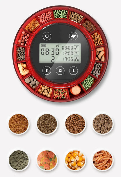 Automatic Fish Feeder for Aquarium – Rechargeable Food Dispenser with Timer, LCD Display & USB Cable