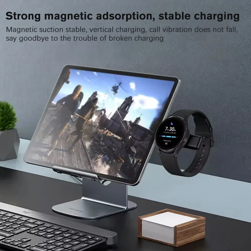 2-in-1 Magnetic Wireless Watch Charger – Fast Charging Dock for Apple Watch 9–3 & Samsung Galaxy Watch 6/5/4/3/Active Series Stand Accessory
