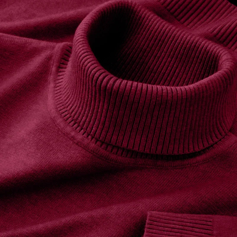 Men's 2026 Knitted Turtleneck Sweater - Solid Color Warm Breathable Pullover Casual Business Streetwear Top