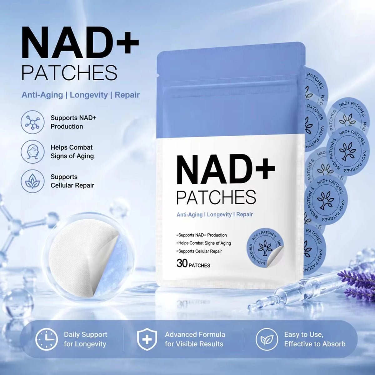 NAD+ Skin Care Patches – 30-Piece Set, Breathable Lightweight Daily Body Care Stickers