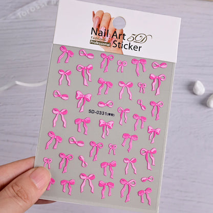 5D White Lace Bowknot Nail Art Stickers – Self-Adhesive Pearl Ribbon Luxury Nail Decals for DIY Manicure Decoration