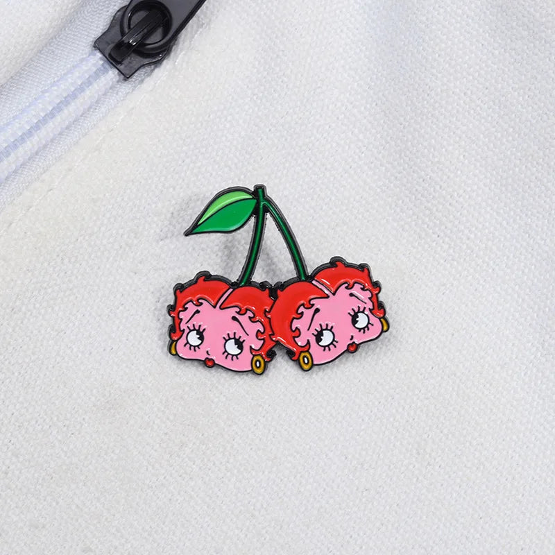 Cartoon Creative Cherry Brooch – Personalized Metal Enamel Badge, Cute Girl Series Fashion Lapel Pin Accessory with Baked Paint Finish