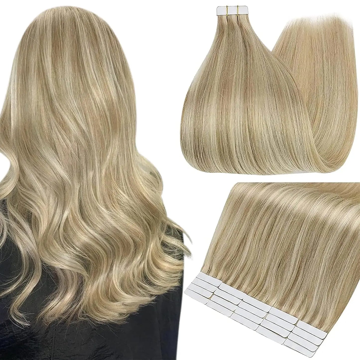Full Shine Blonde Tape-In Hair Extensions – 100% Remy Human Hair, Double-Sided, Straight, Silky & Comfortable for Women