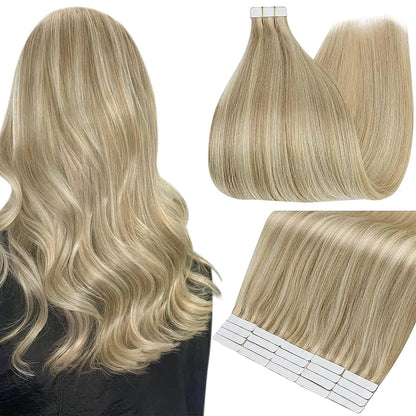 Full Shine Blonde Tape-In Hair Extensions – 100% Remy Human Hair, Double-Sided, Straight, Silky & Comfortable for Women