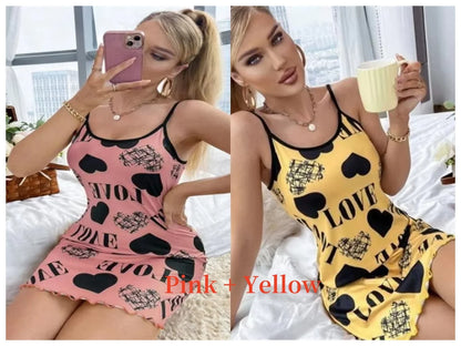 Women’s Cute Cartoon Nightgown - Sexy Halter Back Summer Pajamas & Home Wear Short Dress
