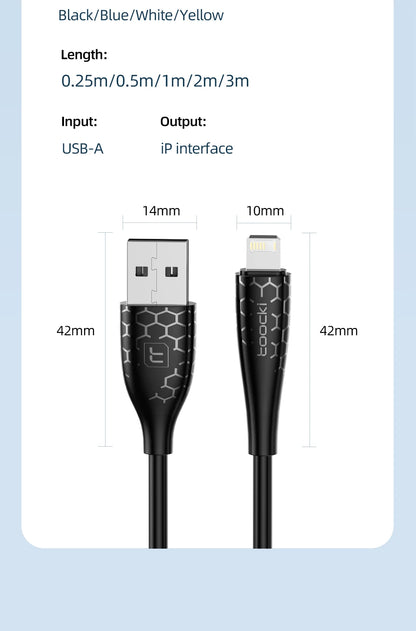 Toocki 2.4A Lightning Cable – Fast Charging USB Cord for iPhone 14/13/12/11 Pro Max, iPad, 8/7 Plus